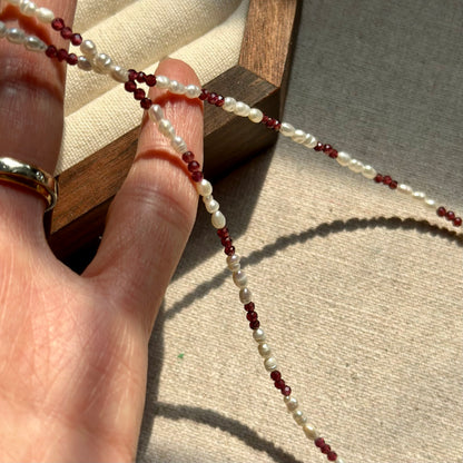 Garnet And Freshwater Pearl Beaded Necklace