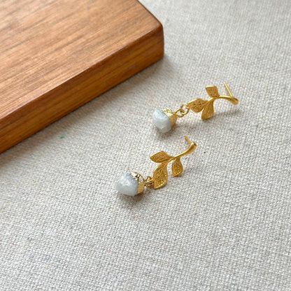 Moonstone Floral Gold-plated Earring