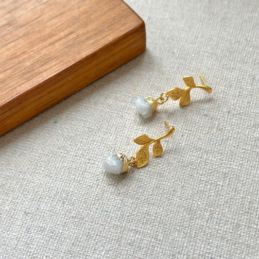 Moonstone Floral Gold-plated Earring