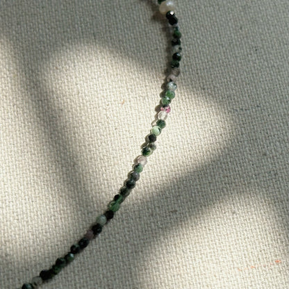 Ruby Zoisite And Freshwater Pearl Beaded Necklace