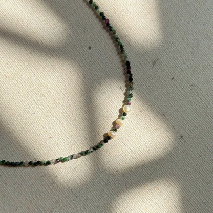 Ruby Zoisite And Freshwater Pearl Beaded Necklace