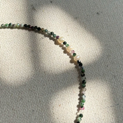 Ruby Zoisite And Freshwater Pearl Beaded Necklace