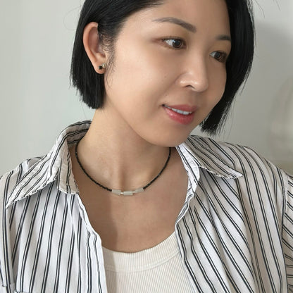 Black Spinel And Moonstone Beaded Necklace