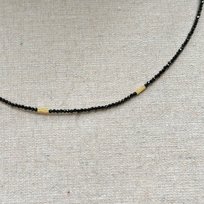 Black Spinel And Labradorite Asymmetric Beaded Necklace