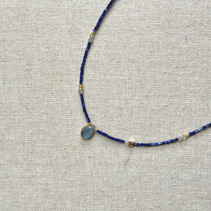 Lapis Cubed Beaded And Labradorite Necklace