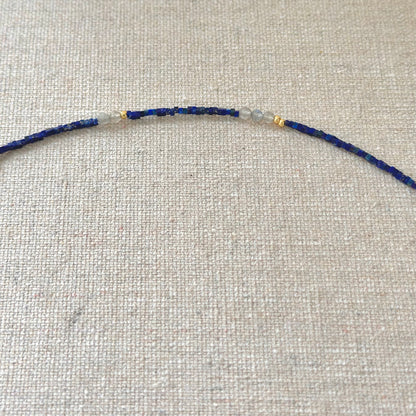 Lapis Cubed Beaded And Labradorite Necklace