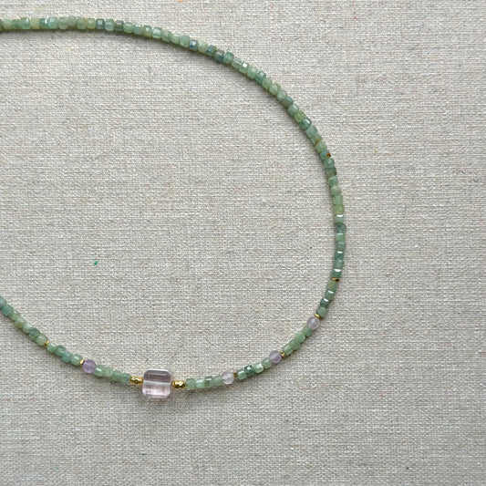 Green Kyanite And Amethsyt Beaded Necklace