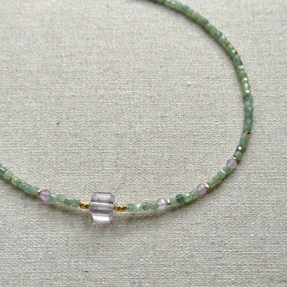 Green Kyanite And Amethsyt Beaded Necklace