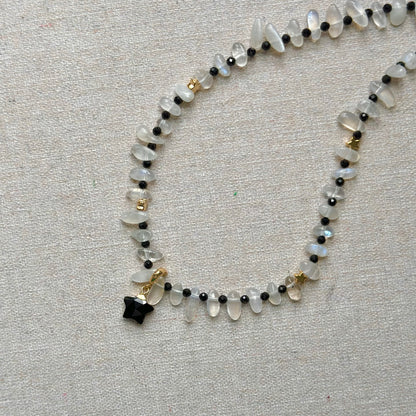 Two-way Moonstone And Black Spinel Beaded Necklace