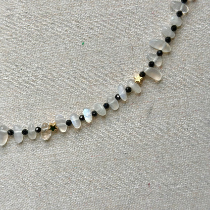 Two-way Moonstone And Black Spinel Beaded Necklace