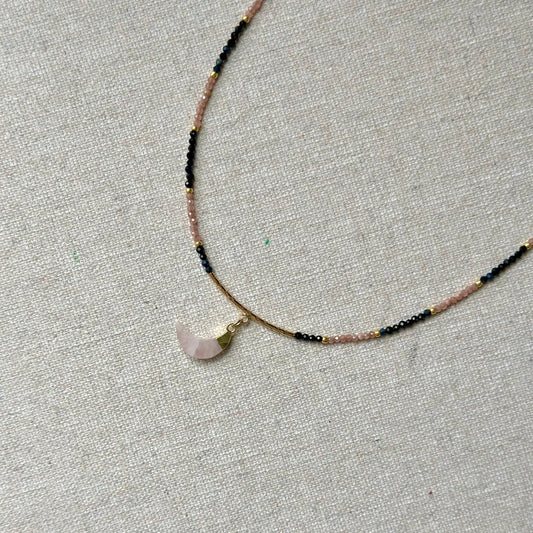Blue Sapphire Black Spinel Mixed Rhodochrosite Beaded Necklace