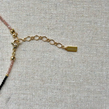 Blue Sapphire Black Spinel Mixed Rhodochrosite Beaded Necklace