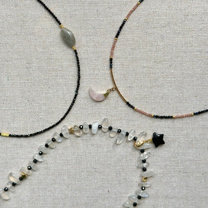 Two-way Moonstone And Black Spinel Beaded Necklace