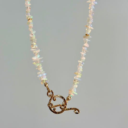 Opal Beaded Front Hoop Toggle Necklace
