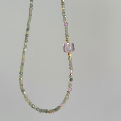 Green Kyanite And Amethsyt Beaded Necklace