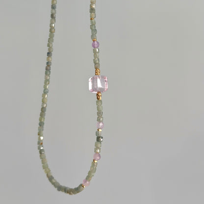 Green Kyanite And Amethsyt Beaded Necklace