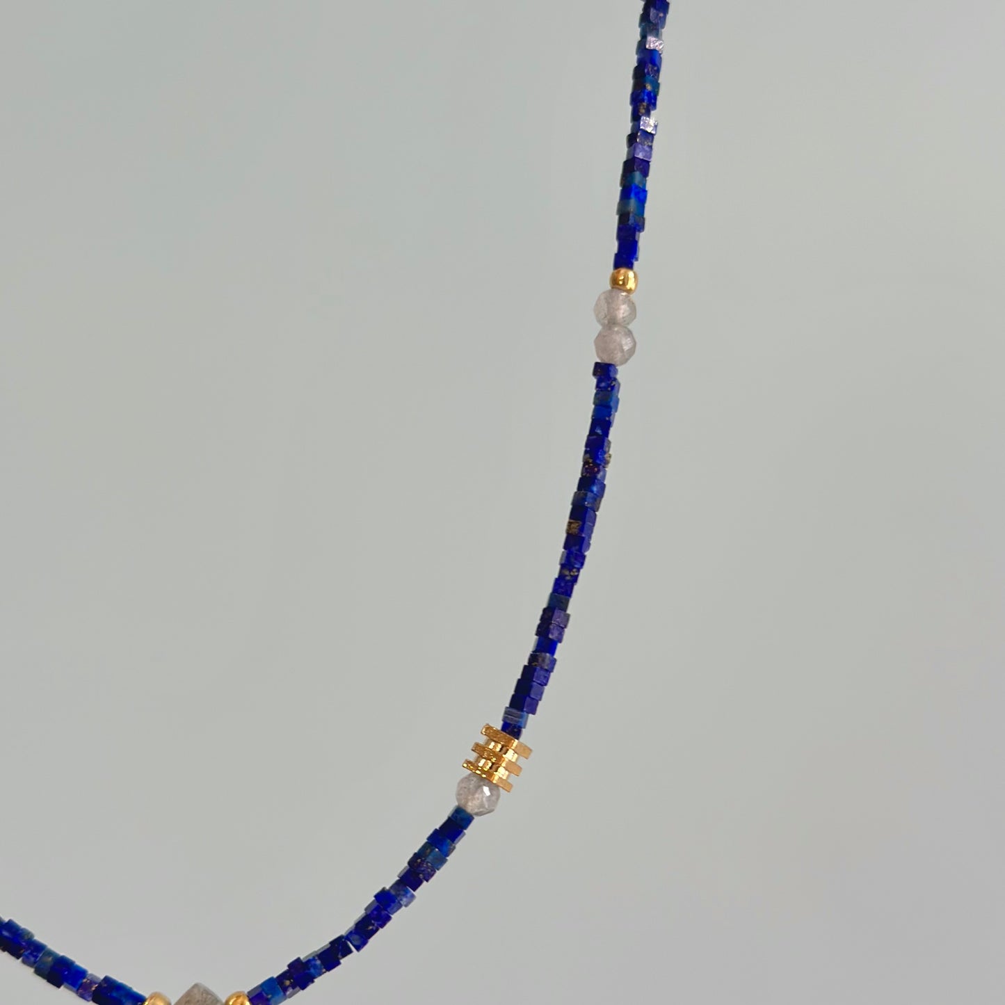 Lapis Cubed Beaded And Labradorite Necklace