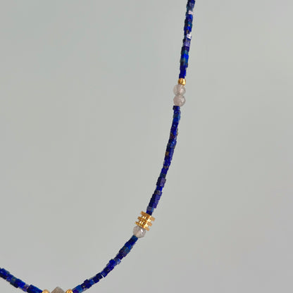 Lapis Cubed Beaded And Labradorite Necklace