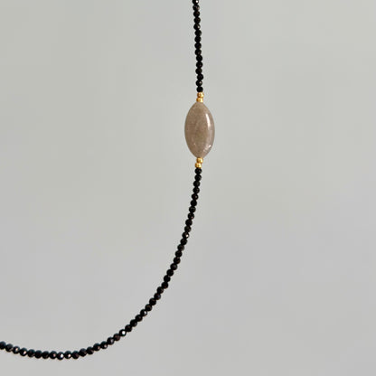 Black Spinel And Labradorite Asymmetric Beaded Necklace