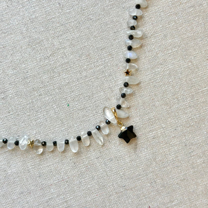 Two-way Moonstone And Black Spinel Beaded Necklace