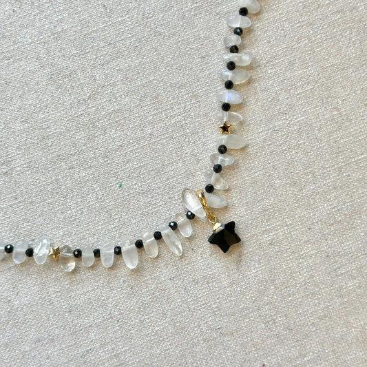 Two-way Moonstone And Black Spinel Beaded Necklace