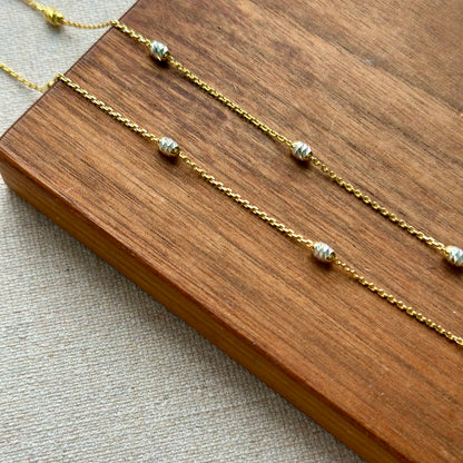 Italian Sterling Silver Two Tone Engraved Bead Necklace