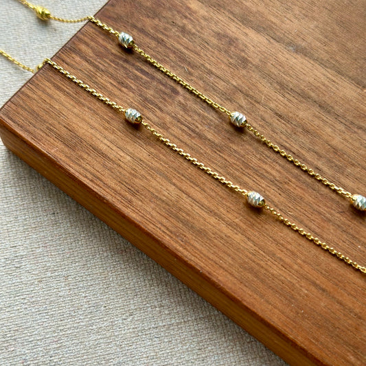 Italian Sterling Silver Two Tone Engraved Bead Necklace