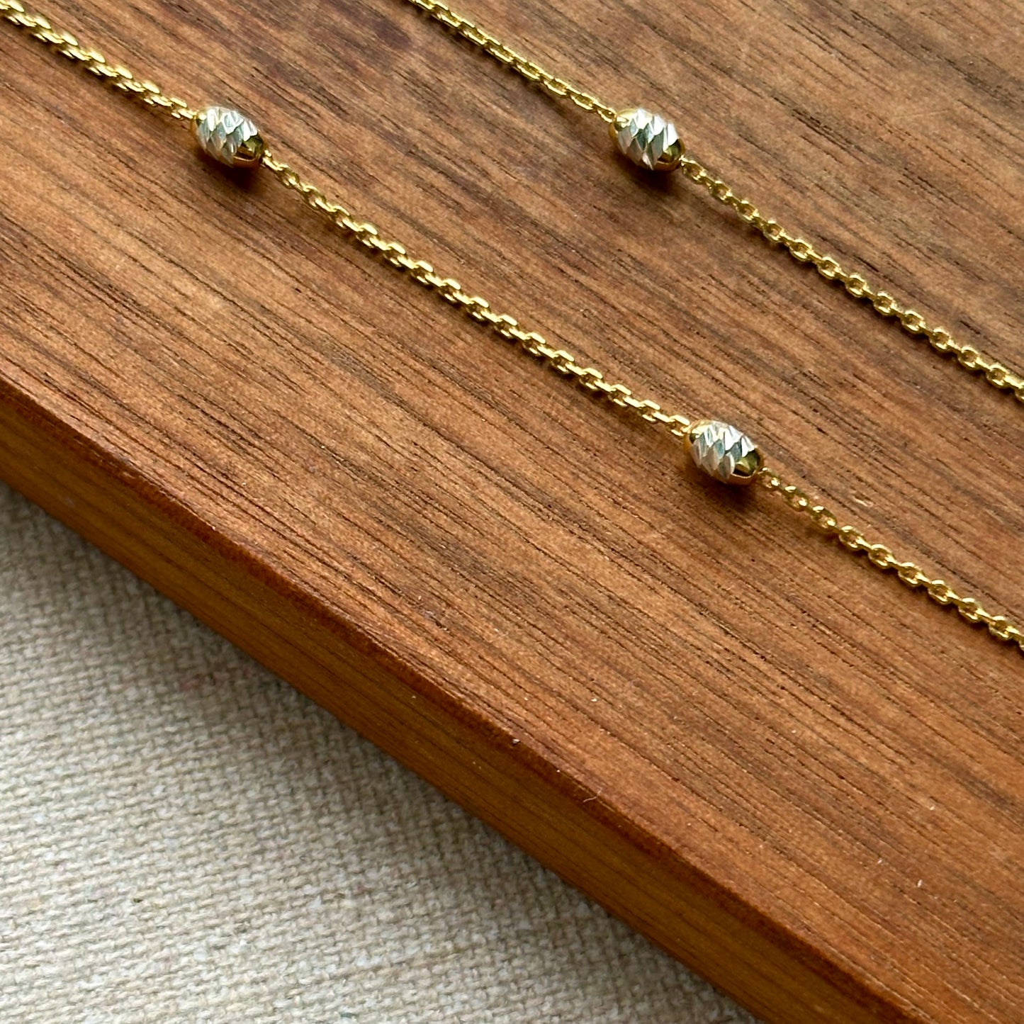 Italian Sterling Silver Two Tone Engraved Bead Necklace