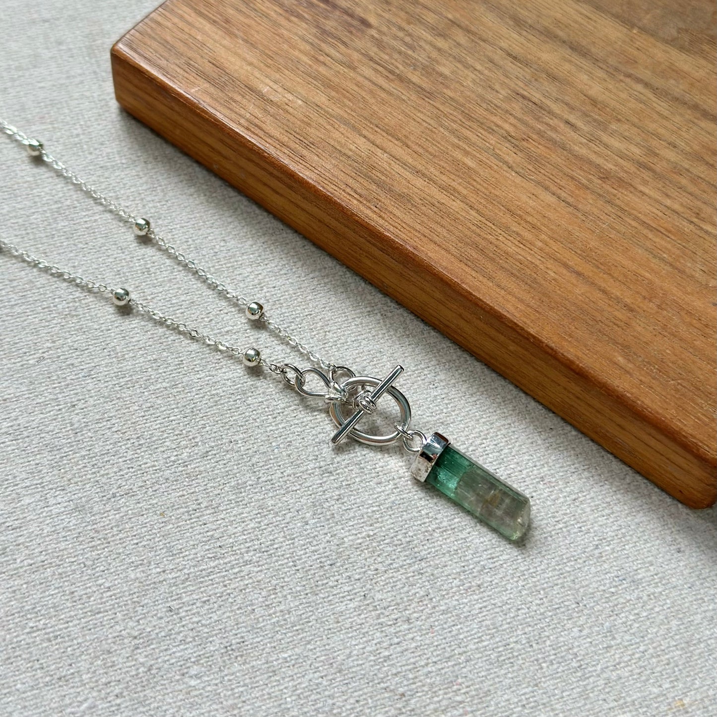 Watermelon Tourmaline Raw Stone Hoop Toggle Sterling Silver Necklace