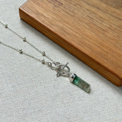 Watermelon Tourmaline Raw Stone Hoop Toggle Sterling Silver Necklace