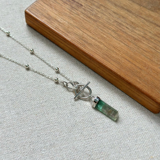 Watermelon Tourmaline Raw Stone Hoop Toggle Sterling Silver Necklace