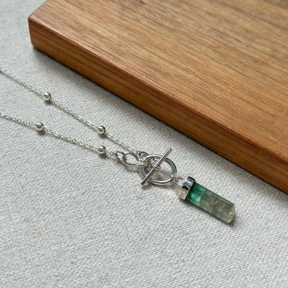 Watermelon Tourmaline Raw Stone Hoop Toggle Sterling Silver Necklace