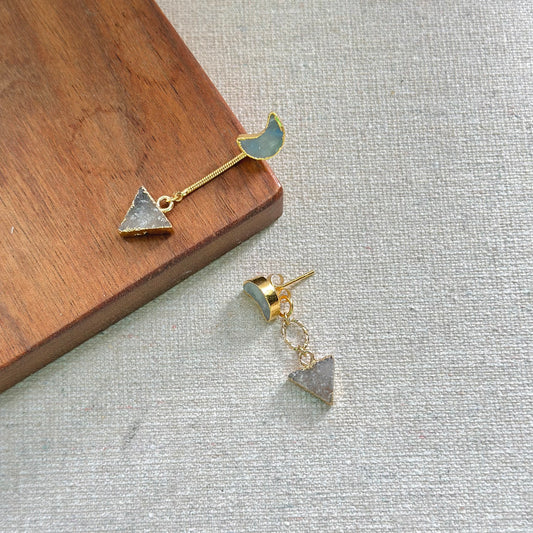 Two-way Moonstone And Druzy Gold-plated Earring