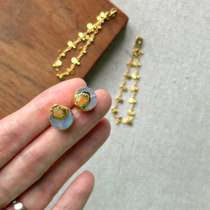Two-way Opal And Moonstone Raw Stone  Gold-plated Ear Stud