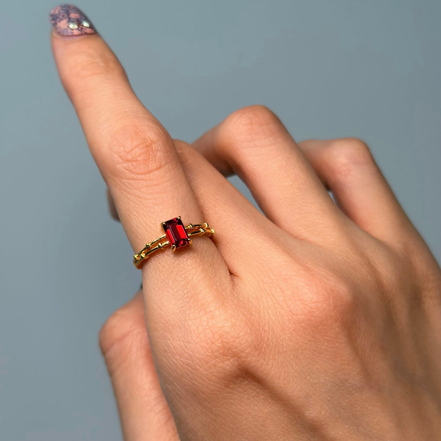 Garnet January Birthstone Adjustable Gold-plated Sterling Silver Ring