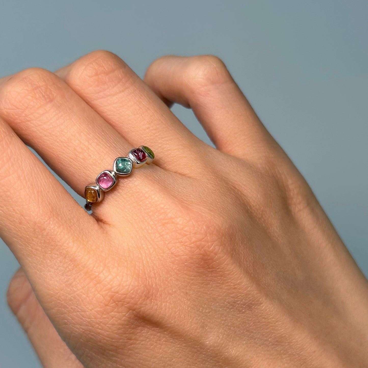 Tourmaline Mix Adjustable Sterling Silver Ring