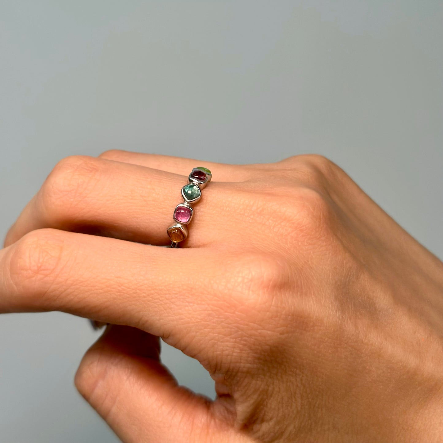 Tourmaline Mix Adjustable Sterling Silver Ring