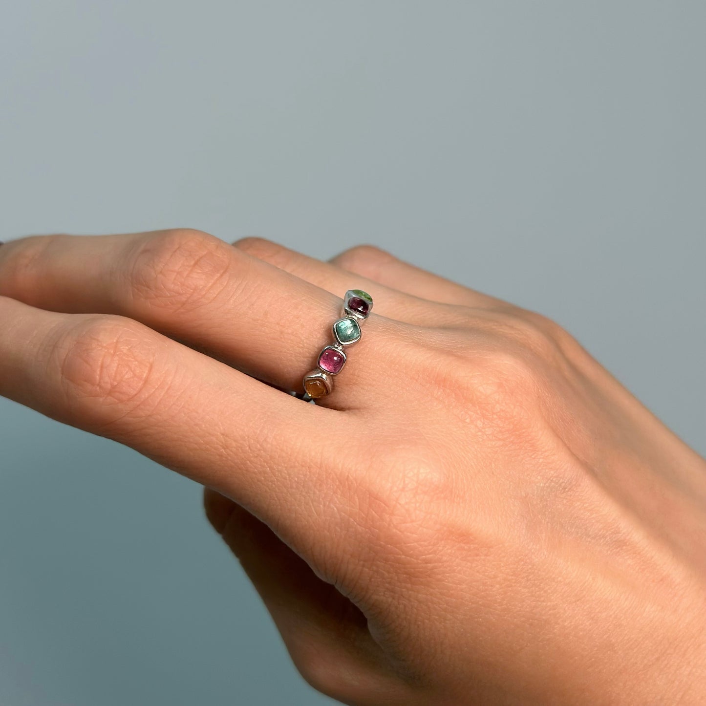 Tourmaline Mix Adjustable Sterling Silver Ring