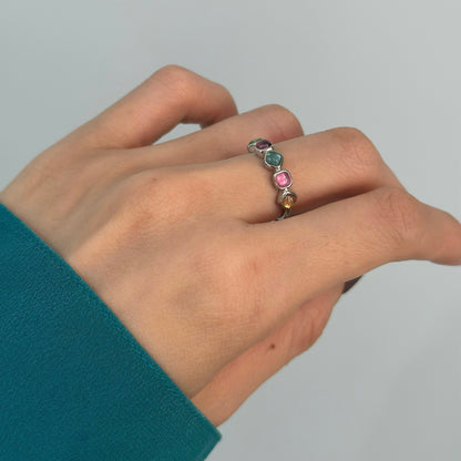 Tourmaline Mix Adjustable Sterling Silver Ring