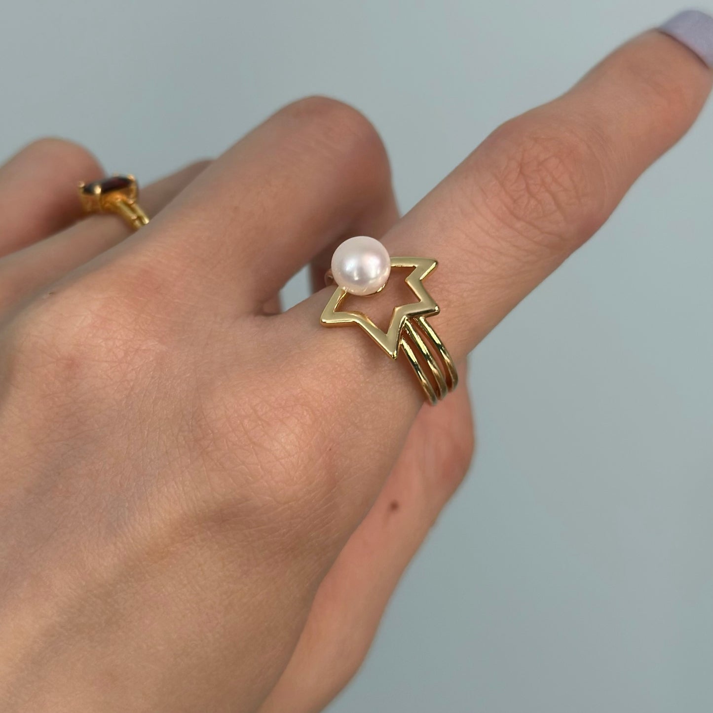 Freshwater Pearl Star Gold-plated Ring