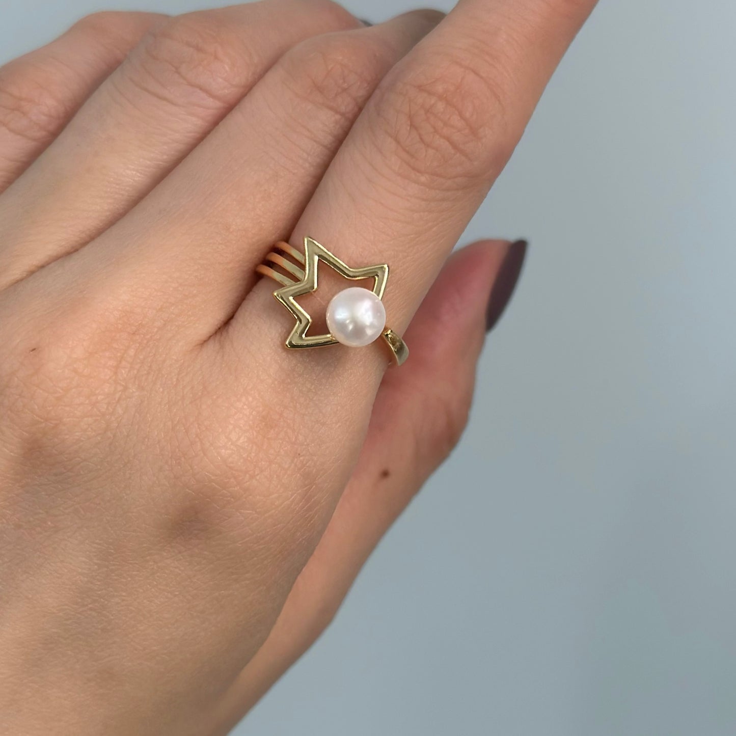 Freshwater Pearl Star Gold-plated Ring