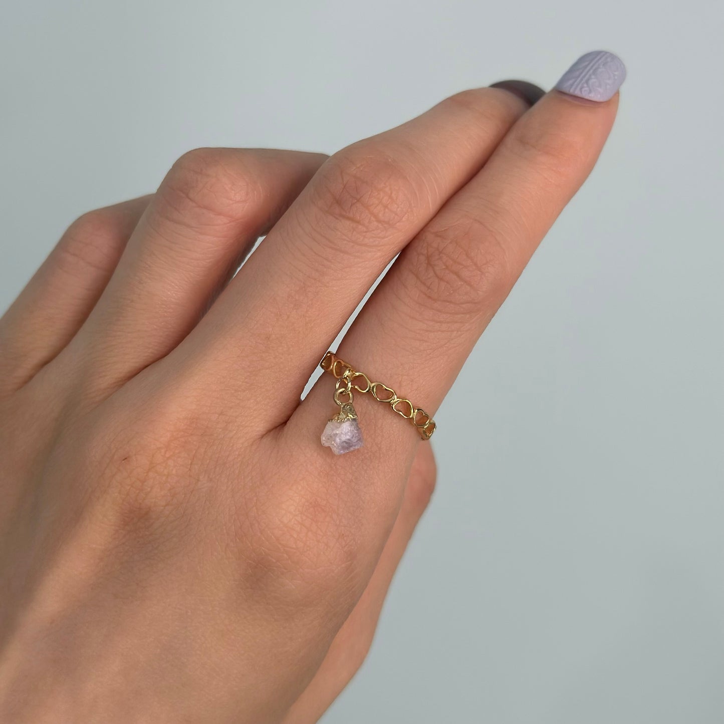 Moonstone Raw Stone Dangling Adjustable Gold-plated Ring