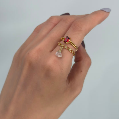 Moonstone Raw Stone Dangling Adjustable Gold-plated Ring