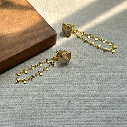 Two-way Opal And Moonstone Raw Stone  Gold-plated Ear Stud