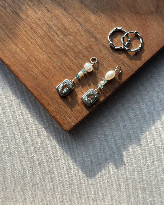 Green Amethyst And Emerald Beaded Two-way Ear Hoop