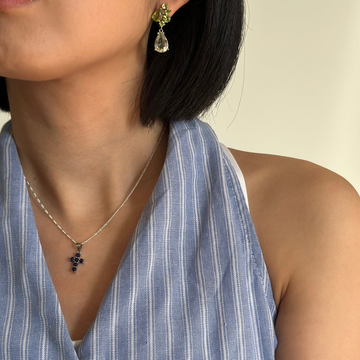 Sapphire Cross Pendant Sterling Silver Necklace