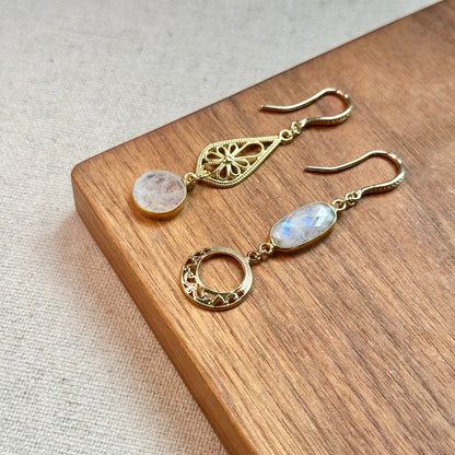 Moonstone Filigree Drop Gold-plated Earring