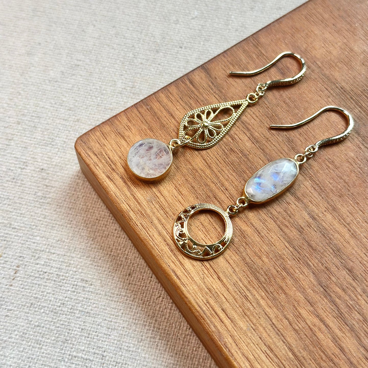 Moonstone Filigree Drop Gold-plated Earring