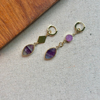 Fluorite And Druzy Stone Two-way Gold-plated Ear Hoop