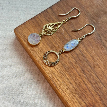 Moonstone Filigree Drop Gold-plated Earring